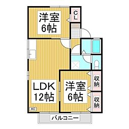 セジュール8たなかB 2LDKの間取図画像