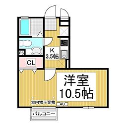 ラシャスト2A 1Kの間取図画像