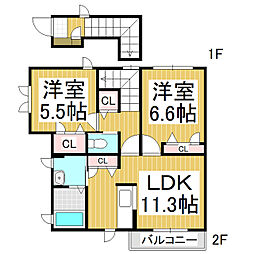 グランドアース 2LDKの間取図画像