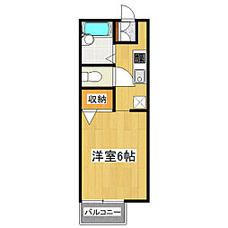サンライフ相生 2階1Kの間取り