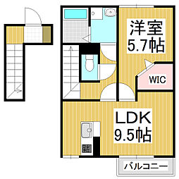 フェリーチェMARUYAMA 2階1LDKの間取り