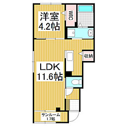 シャルマン　シャトー・ｉ 1階1LDKの間取り