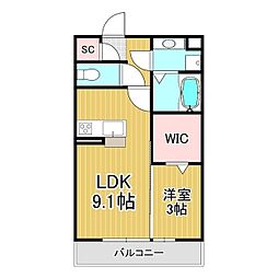 コンフォーティア宮田　A棟 3階1LDKの間取り