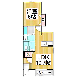 メゾンＦナイヤガラII 1階1LDKの間取り