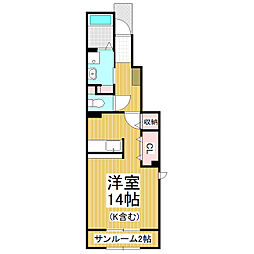 プリム・ローズ 1階ワンルームの間取り