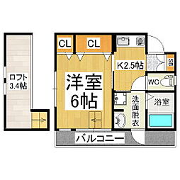 ユーイン上土 1Kの間取図画像