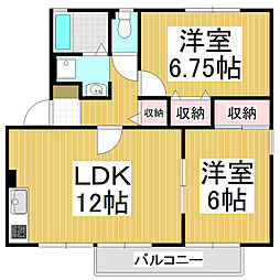 ハイカムール沢村 2LDKの間取図画像
