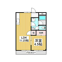宮の前ハイツむらせ 1LDKの間取図画像