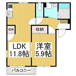 ドミールのぞみD 1LDKの間取図画像
