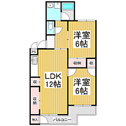 城山マンション 2LDKの間取図画像