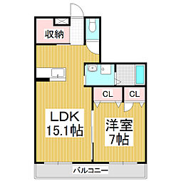 ベルテ渚 1LDKの間取図画像