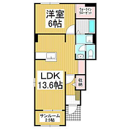 フレスクーラ蟻ヶ崎3 1LDKの間取図画像