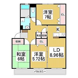 夢パレット坂北A 3LDKの間取図画像