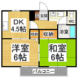サンガーデンヒラバヤシA 2DKの間取図画像