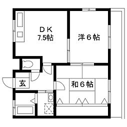 メゾンタナカC 2DKの間取図画像