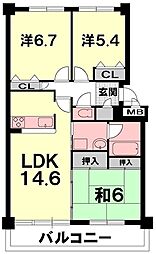 コスモ大津におの浜 3LDKの間取図画像