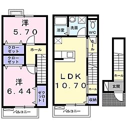 レイクパレット 2階2LDKの間取り