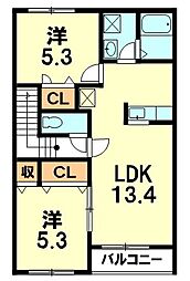 クレセント18 2階2LDKの間取り