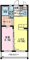 M10　若葉町 2階1LDKの間取り