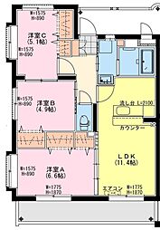 ヒカオオリエントマンション南館 4階3LDKの間取り
