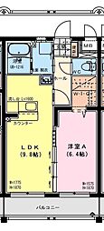 ラフィーネ桜館 1階1LDKの間取り