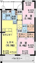 トレジャー　ビルド 3階2LDKの間取り