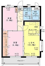 リ・ブラン 3階2LDKの間取り