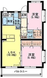 M10若葉町 2LDKの間取図画像