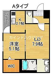 フジパレス住吉遠里小野 2階1LDKの間取り