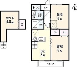 リゾート三日月　Ｄ棟 2階2DKの間取り