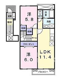 オパール3 2LDKの間取図画像