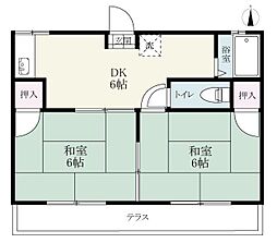 コーポ楠 2DKの間取図画像