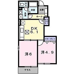 ブルーベリー・ガーデンA 2DKの間取図画像