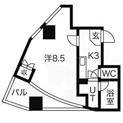 パックス荒畑2 4階1Kの間取り