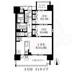 グランパセオ名駅那古野 6階2LDKの間取り