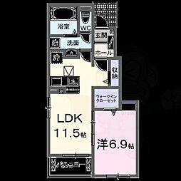 エレガンテ チェーロ1 1階1LDKの間取り