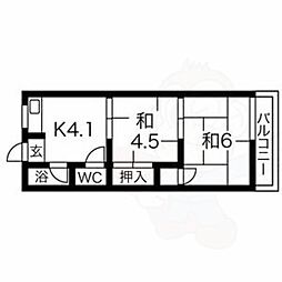 コーポ美芳 1階2Kの間取り