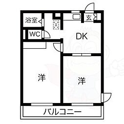 アイリス鶴里 2階2DKの間取り