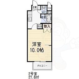 第2アイオーキャッスル 2階1Kの間取り