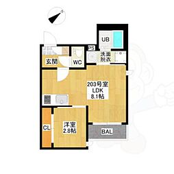 Grandtic Smart 山王 2階1LDKの間取り