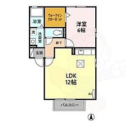 ZONE亀城 A 1階1LDKの間取り