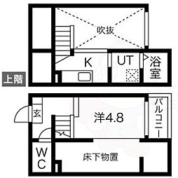 フレシール道徳 1Kの間取図画像