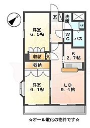 ビレッジあじき 2LDKの間取図画像