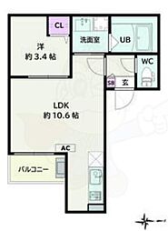 春日井市小野町5丁目アパート 1LDKの間取図画像