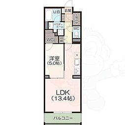 名古屋市西区枇杷島2丁目マンション 1LDKの間取図画像