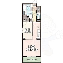 名古屋市西区枇杷島2丁目マンション 1LDKの間取図画像