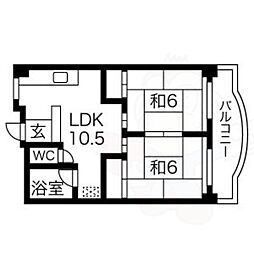 マンション桜本町 2DKの間取図画像