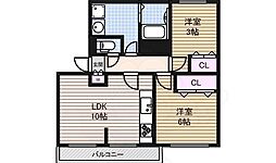 東丘住宅D棟 2LDKの間取図画像