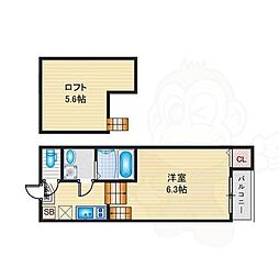ハーモニーテラスボヌール名北 1SKの間取図画像