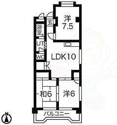 サンハイツ二城 3LDKの間取図画像